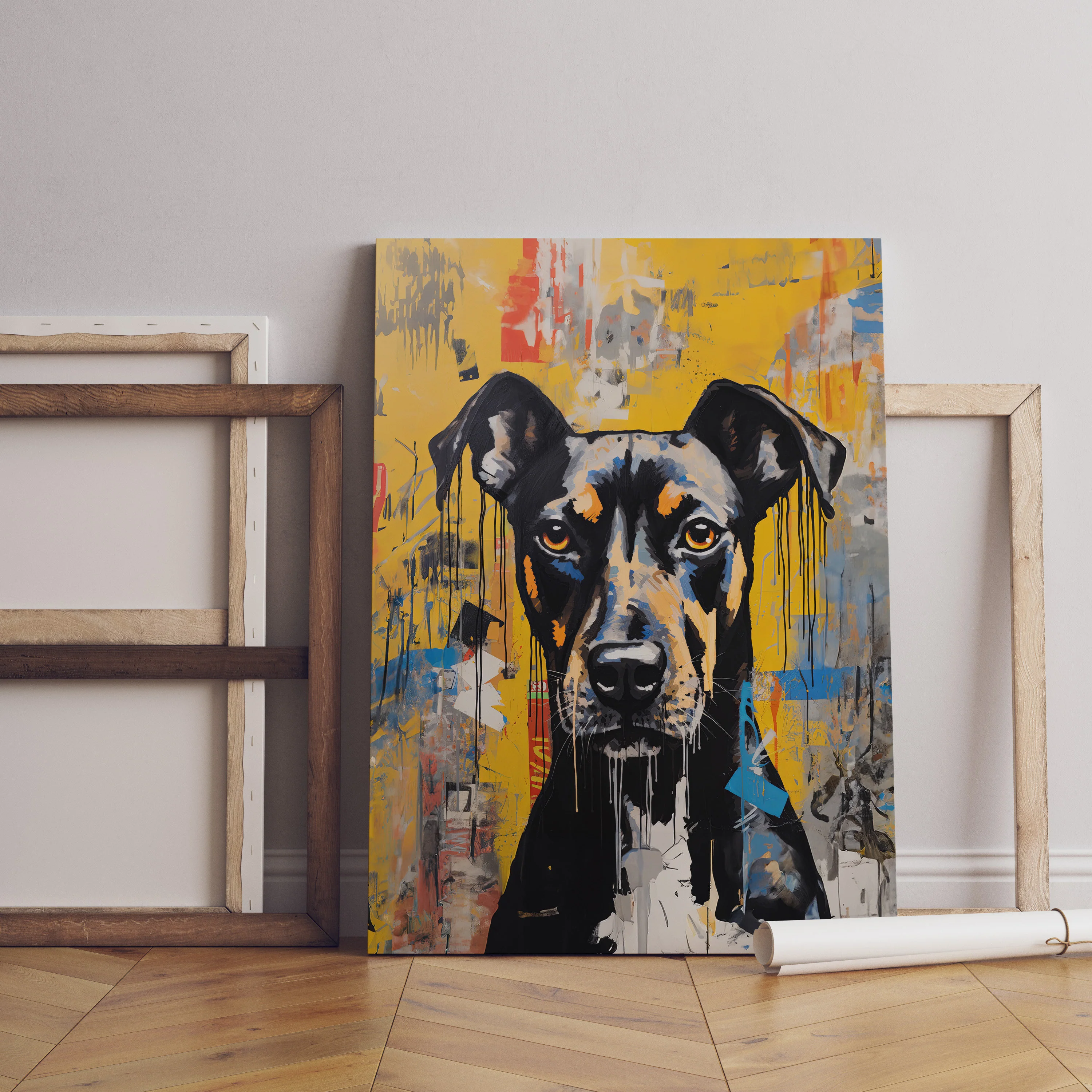 Black and Tan Dog Graffiti Pop Art Rolled Canvas