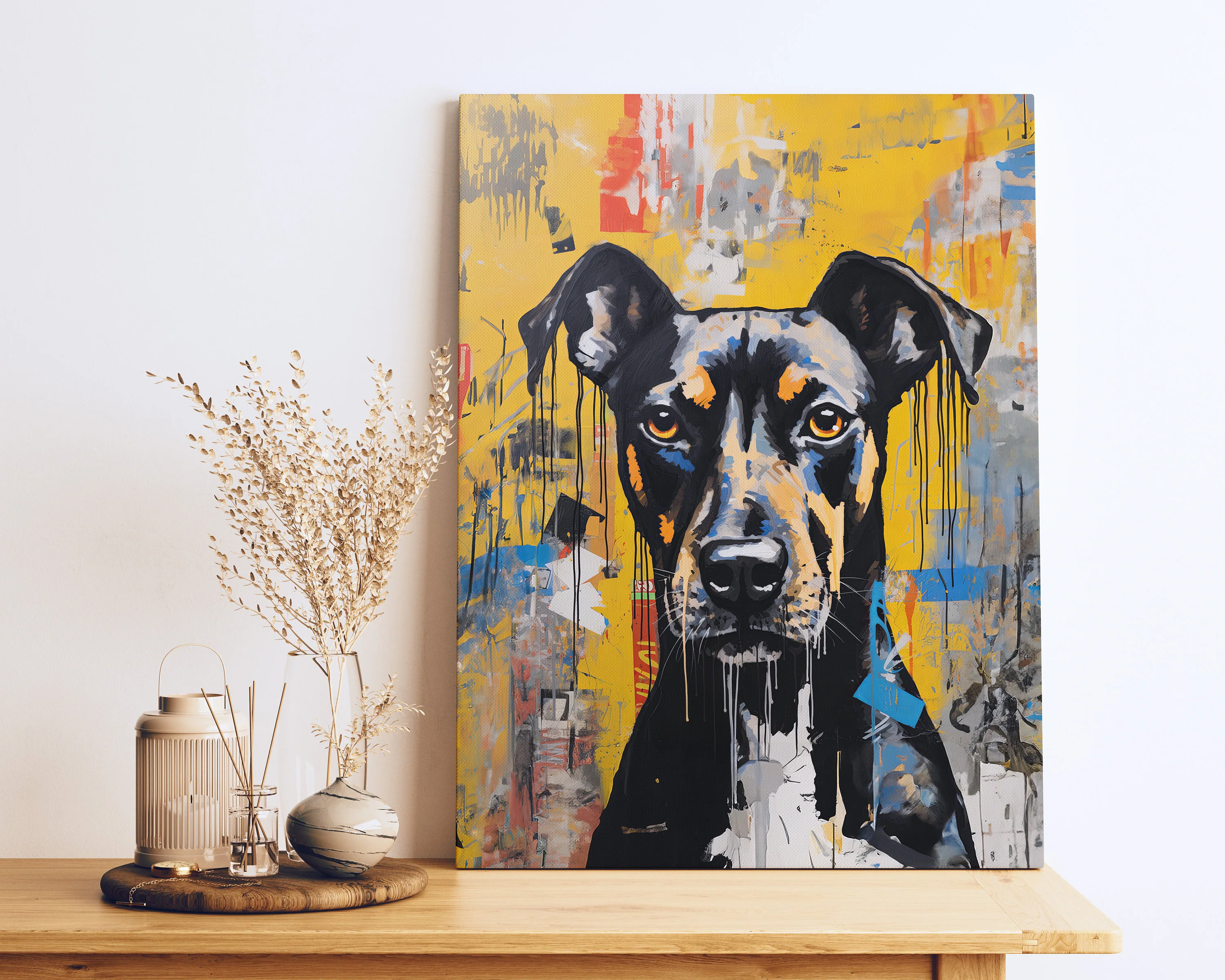 Black and Tan Dog Graffiti Pop Art Rolled Canvas - Image 5