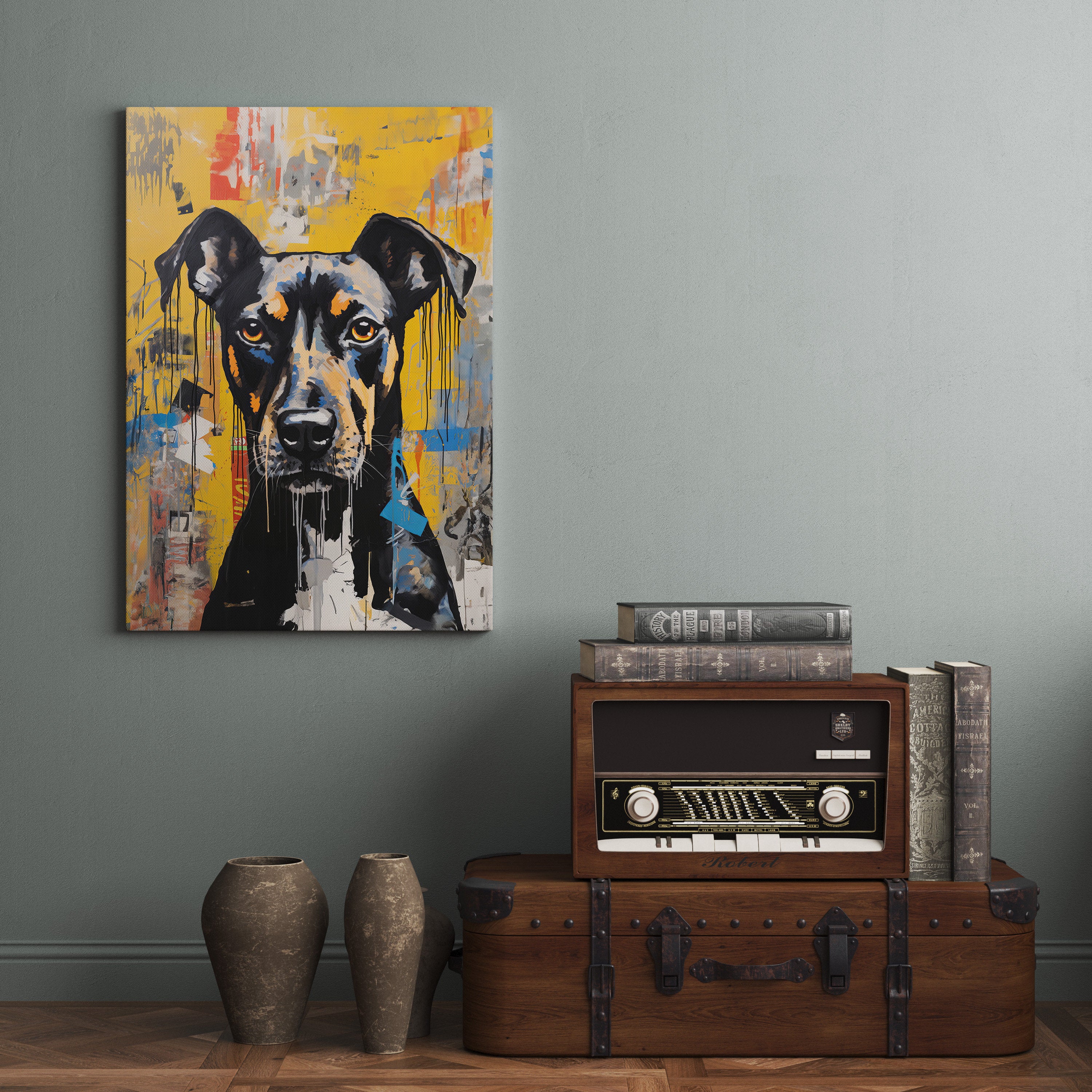 Black and Tan Dog Graffiti Pop Art Rolled Canvas - Image 8