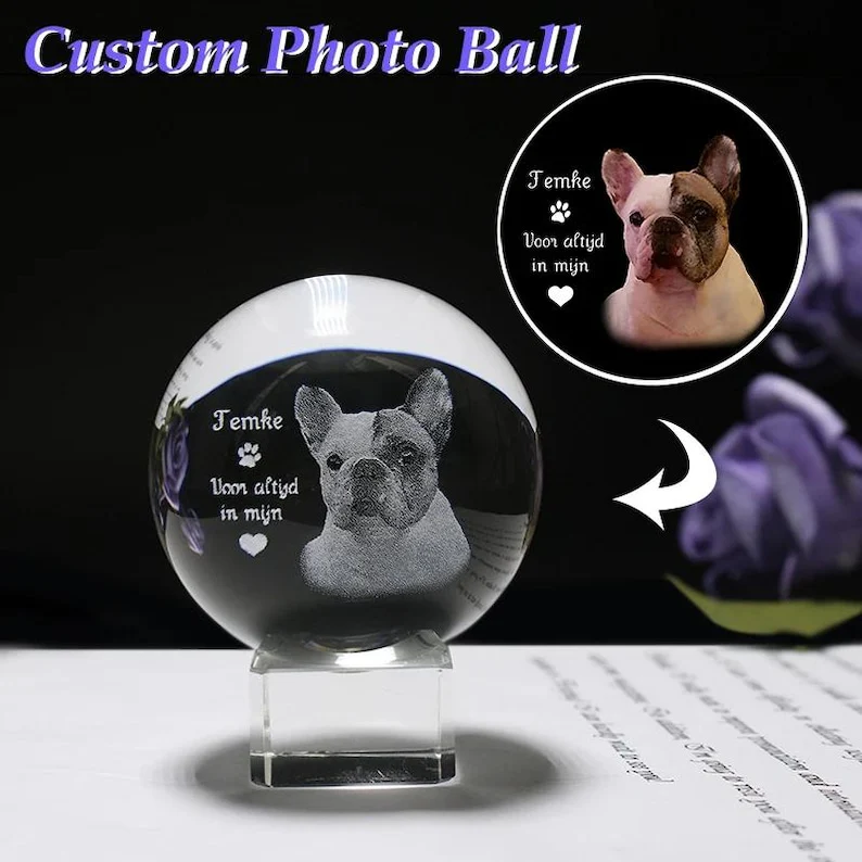 Customized 2d Pet Photo Crystal Ball Night Light, Commemorative Gift For Pet Lovers - Image 3