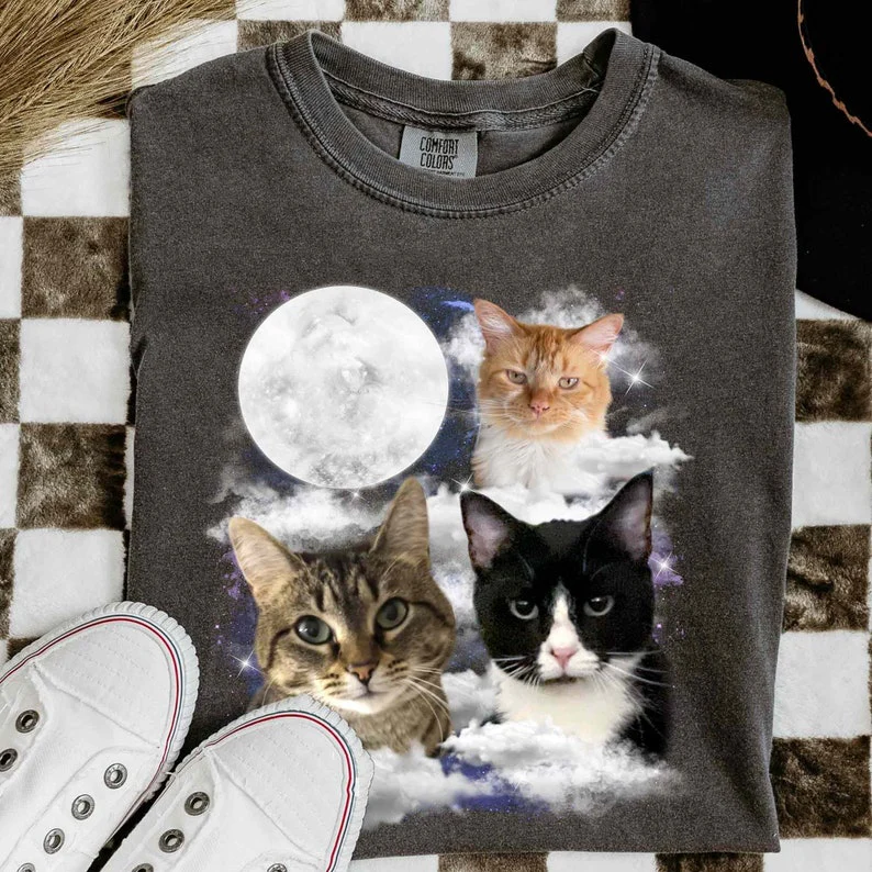 Customized Photo Cat And Moon Comfortable Color Shirt, Cat Lover T-Shirt - Image 6
