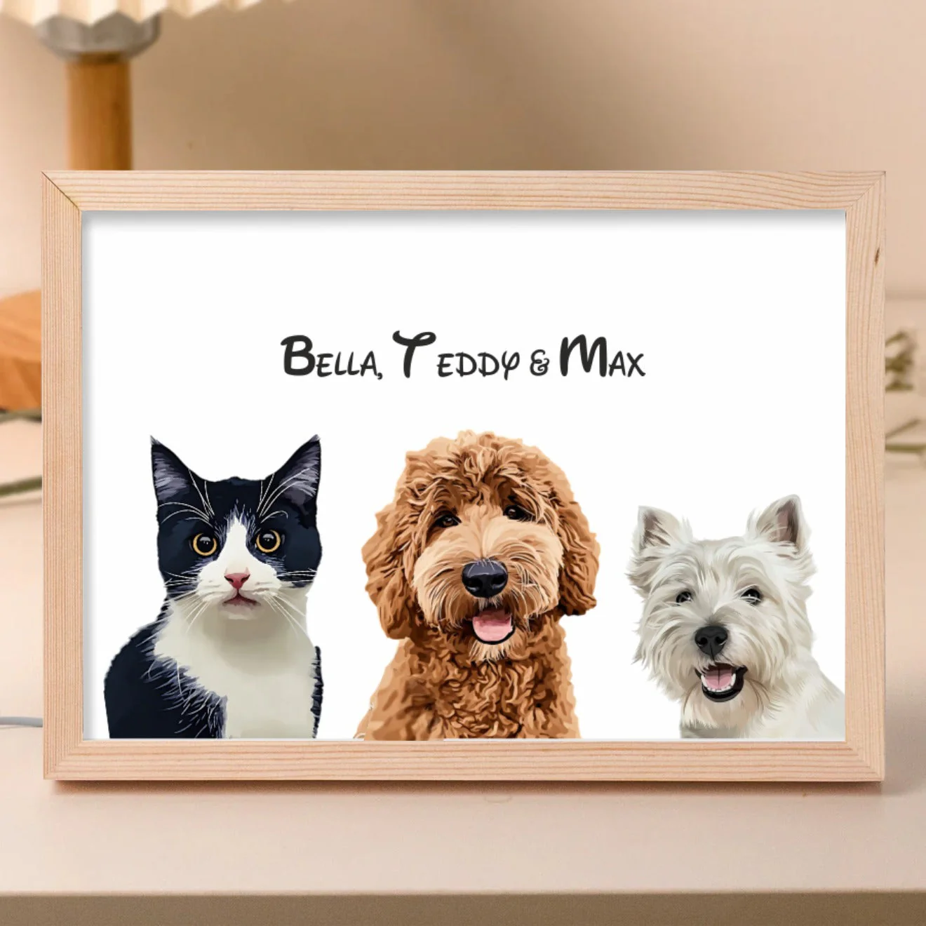 Personalised Light Up Picture Frame (3 Pets) - Image 3
