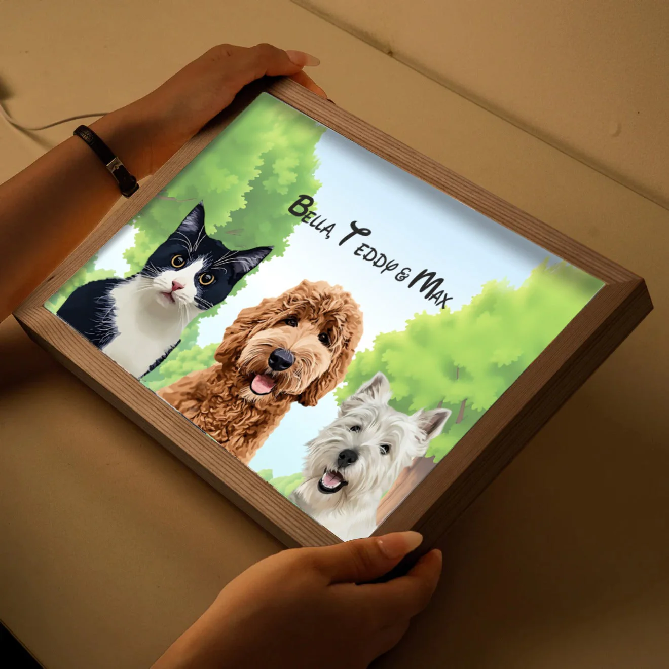 Personalised Light Up Picture Frame (3 Pets) - Image 6